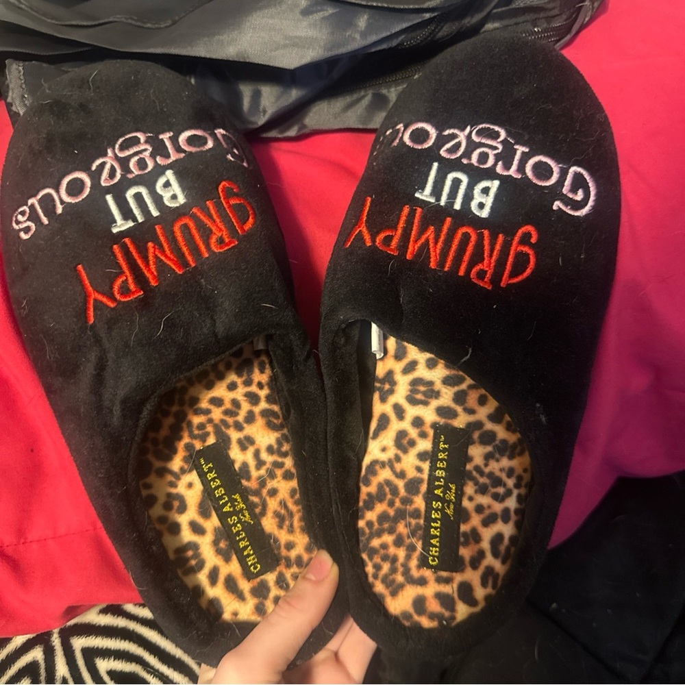 Charles Albert Black Slippers with Embroidered Design